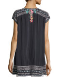 Letty Short-Sleeve Embroidered Silk Georgette Top