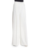 Wide-Leg Pleated Trousers, Off White