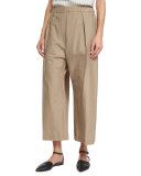 Wide-Leg Pull-On Ankle Pants, Beige