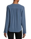 Ceegan Long-Sleeve Silk Top, Blue