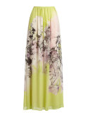Kimono Floral-Print Long Skirt, Yellow/Pink