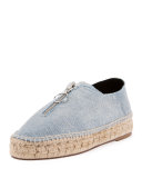 Devon Denim Zip-Front Espadrille, Light Indigo