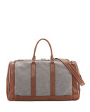 Men's Leather & Wool-Cashmere Duffel Bag/Weekender, Tan/Gray