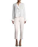Slim-Leg Cuffed Pants, White