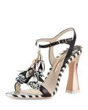 Layla Striped Tassel Sandal, Black/White