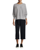 Double-Face Mesh Crewneck Sweater, Heather Steel