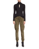 Paneled Suede Cargo Pants, Military