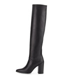 Scrunchy Leather Knee Boot, Black