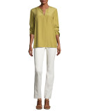 York Matte Silk Blouse, Green