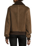 Shearling-Trim Camber Bomber Jacket, Mocha