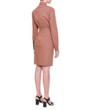 Four-Pocket Zip-Front Shirtdress, Beige