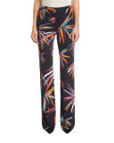 Printed Wide-Leg Palazzo Pants, Black/Multi