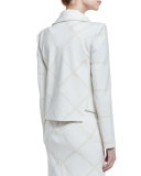 Tonal Plaid Moto Jacket, White/Ivory