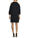 Cold-Shoulder Embellished-Neck Dress, Black