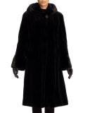 Sheared-Mink Hooded Long Coat, Black