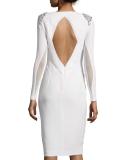 Starla Long-Sleeve Faille Cocktail Dress w/Embellished Epaulets