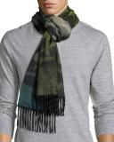 Nuance Camouflage Cashmere Scarf w/Fringe, Green