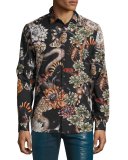 Western Floral Snake Sport Shirt, Dark Blue