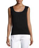 Engineered Rib-Knit Scoop-Neck Shell, Caviar/Azzurine