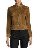 Cropped Studded Suede Jacket, Military
