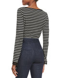 Striped Lace-Inset Long-Sleeve Top