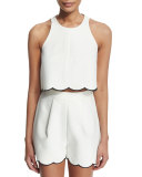 Sleeveless Scallop-Hem Crop Top, Bright White/Black