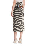 Embellished Zebra-Print Pencil Skirt, White