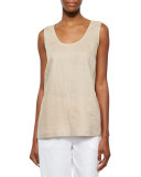 Linen Scoop-Neck Tank, Sesame, Plus Size