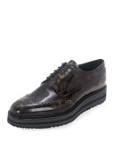 Camo-Print Wing-Tip Derby Shoe, Green Camo