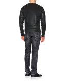 Faux-leather Sweatshirt with Zip-Detail, Black