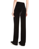 Velvet Wide-Leg Trousers, Black