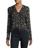 Vintage Bloom Silk Blouse, Black/Multicolor