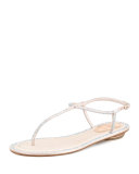 Crystal Flat Thong Sandal, Beige