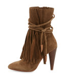 Bird Suede Fringe Bootie, Russet