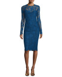 Long-Sleeve Lace Sheath Dress, Royal Blue