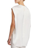 Jewel-Neck High-Low Muscle Top, Ivory