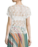 Short-Sleeve Crochet Top, Natural