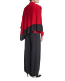 Silk-Cashmere Wide-Leg Pants, Charcoal, Plus Size 
