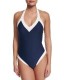 Cape Cod Padded V-Neck Halter One-Piece Swimsuit, Navy
