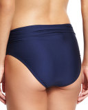 Ruched-Side Hipster Swim Bottom, Navy