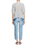 Joy Short-Sleeve Striped Semisheer Top, Blue