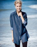 Long-Sleeve Button-Front Denim Shirt, Petite  