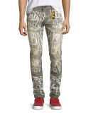 Logo Graffiti-Paint Skinny Jeans, Gray