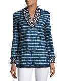 Tie-Dye Striped Tory Tunic, Blue/White