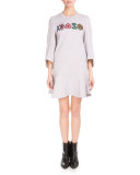 3/4-Sleeve Logo Sweatshirt Dress, Light Gray