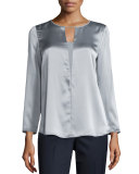 Dara Bracelet-Sleeve Silk Blouse, Zinc