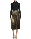 Renner Long-Sleeve Ribbed Turtleneck Top, Black