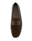 Gommini Colorblock Suede Penny Driver, Brown/Olive