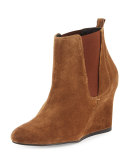Suede Wedge Chelsea Boot, Dark Beige