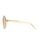 Trimmed Round Mirrored Sunglasses, Smoke/Yellow Gold